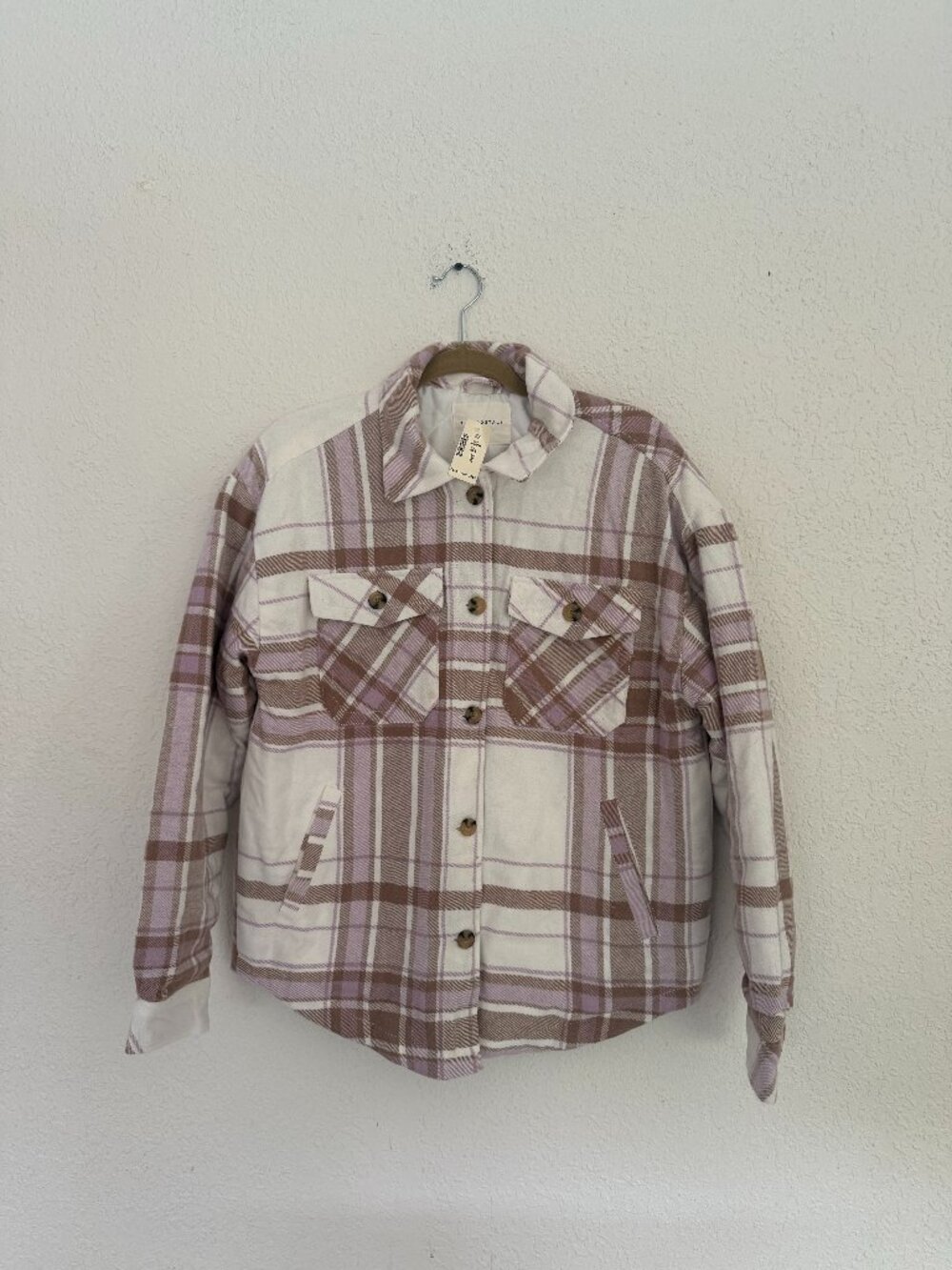NWT Aeropostale Pink Plaid Quilted Shacket Jacket Button Up Size Medium